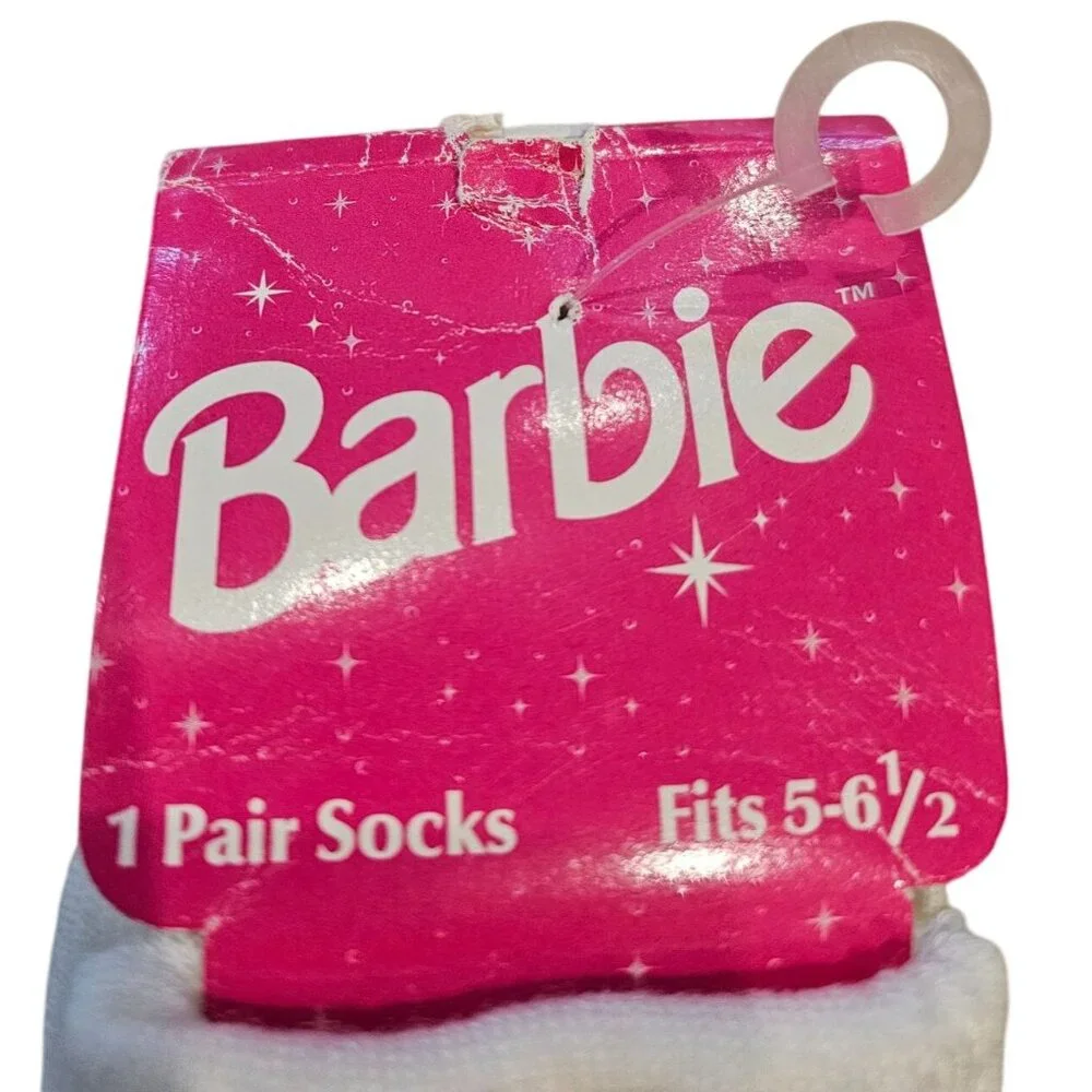 Barbie Vintage Star Glitter White Socks Girls Kids Fits Shoe Size 5 - 6.5 NEW